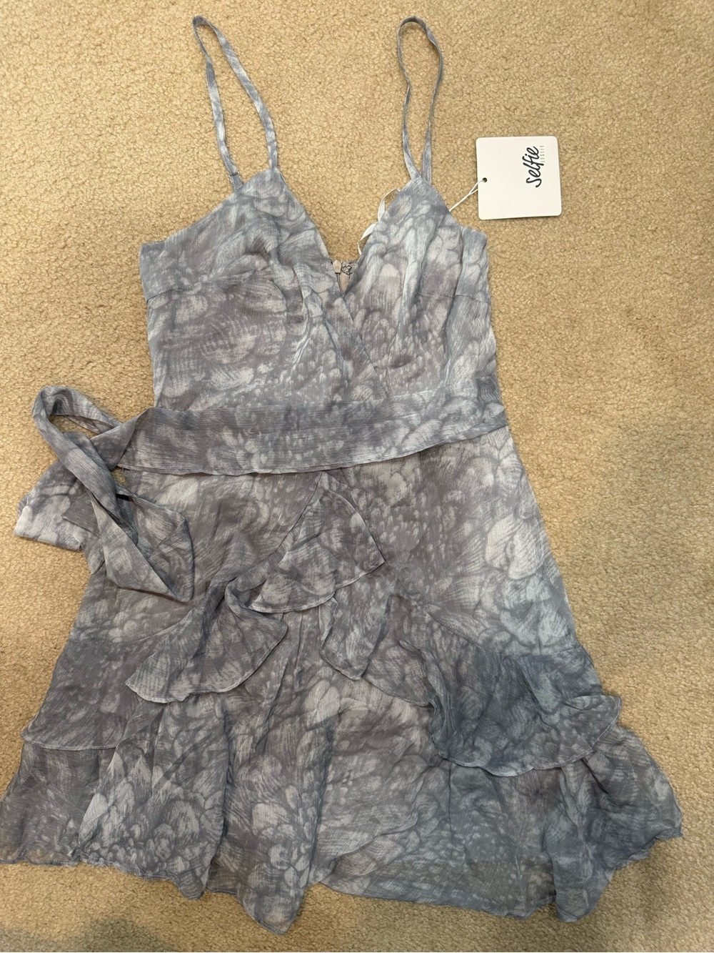 Selfie Leslie Gray Tie-Dye Ruffle Sundress